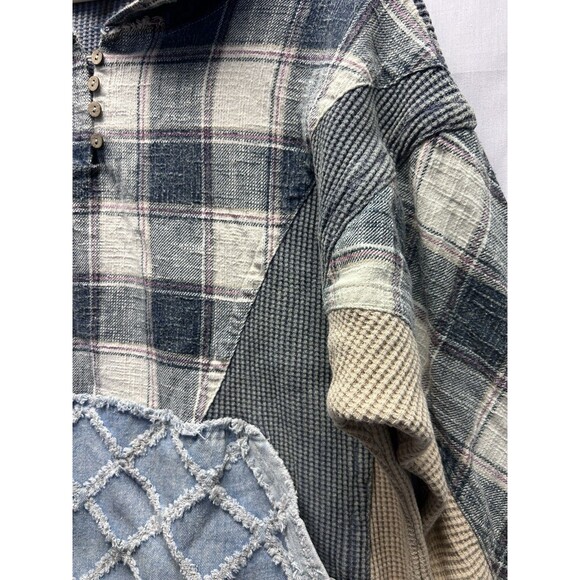 BKE Buckle Henley Pullover Hoodie Plaid Textured Women’s Large - Picture 7 of 12